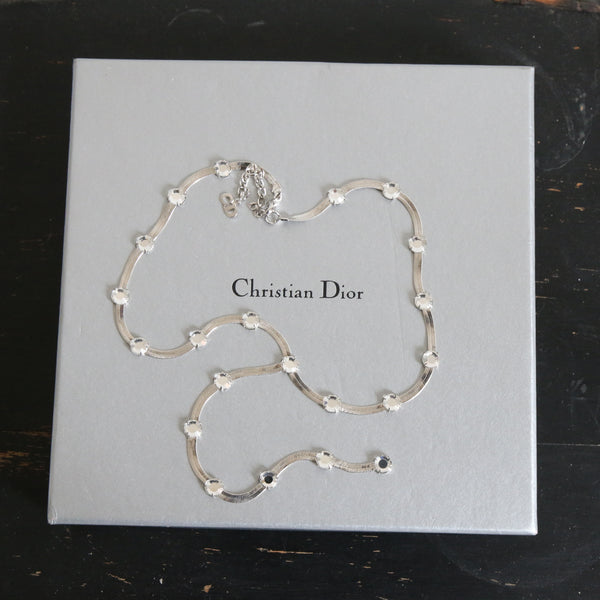 "Silver Snake Chain & Rhinestones" Christian Dior Rhinestone & Chain Necklace
