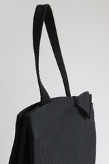 "Black Satin Bow" Vintage 1950's Black Satin Handbag