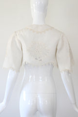 "Embroidered & Scalloped" Antique Victorian Cotton & Lace Embroidered Jacket UK 8 US 4