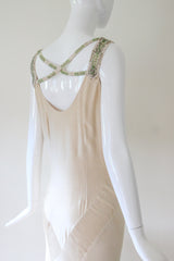 "Cream Satin & Glass Beads" Vintage 1930's Cream Satin Bead Embellished Evening Gown UK 10 US 6