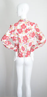 "Coral Florals" Vintage 1940's Floral Rayon Blouse UK 12-14 US 8-10