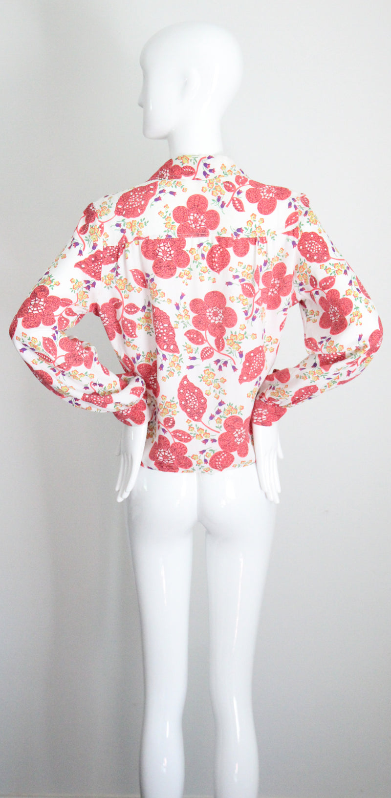 "Coral Florals" Vintage 1940's Floral Rayon Blouse UK 12-14 US 8-10