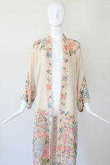 "Muted Florals" Vintage 1920's Pongee Silk Floral Robe UK 8-14 US 4-10