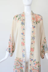 "Muted Florals" Vintage 1920's Pongee Silk Floral Robe UK 8-14 US 4-10
