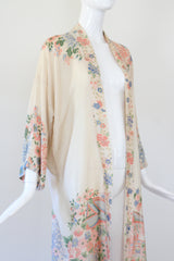 "Muted Florals" Vintage 1920's Pongee Silk Floral Robe UK 8-14 US 4-10