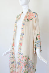 "Muted Florals" Vintage 1920's Pongee Silk Floral Robe UK 8-14 US 4-10