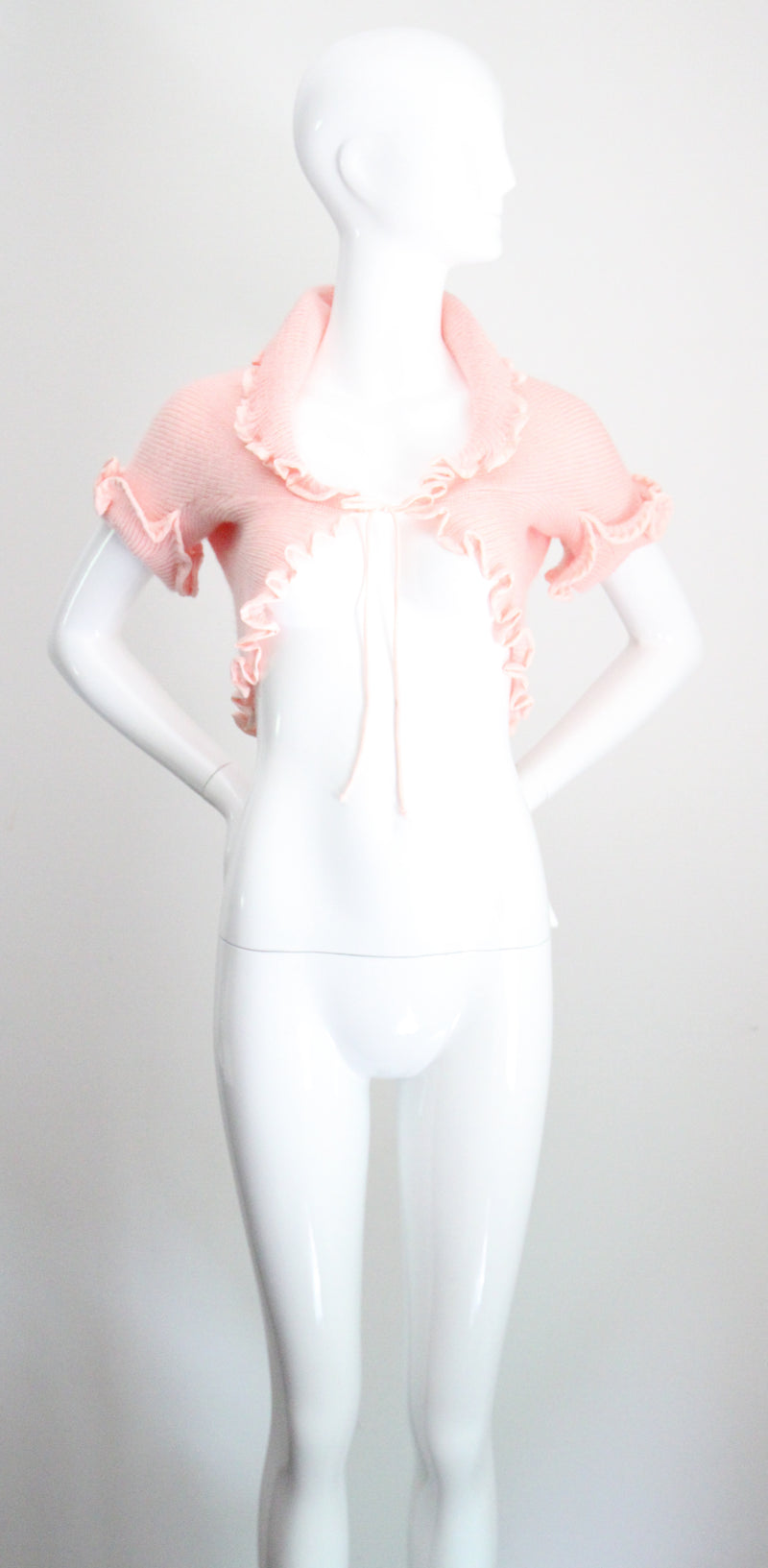 "Scalloped Dior" Vintage 1970's Christian Dior Pink Knitted Bed Jacket UK 8-10 US 4-6