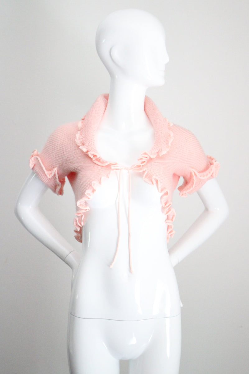"Scalloped Dior" Vintage 1970's Christian Dior Pink Knitted Bed Jacket UK 8-10 US 4-6