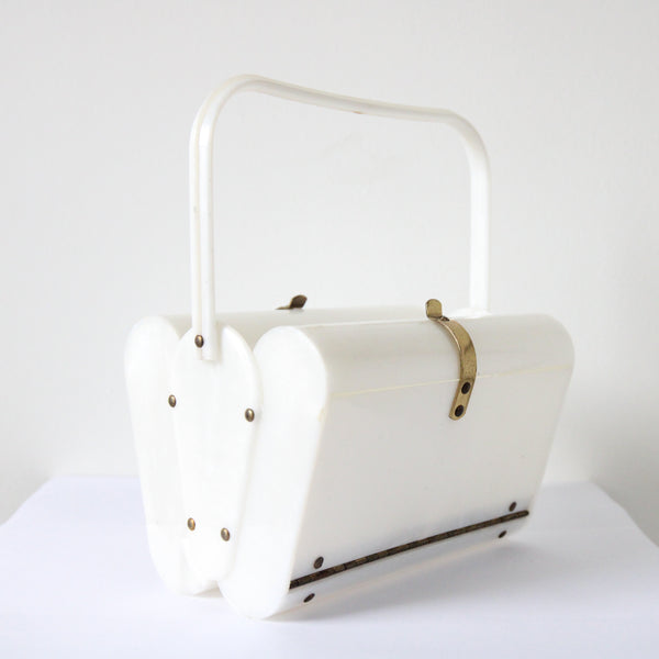 "Pearlescent Lucite" Vintage 1950's Triple Compartment Pearlescent Lucite Box Bag