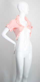 "Scalloped Dior" Vintage 1970's Christian Dior Pink Knitted Bed Jacket UK 8-10 US 4-6