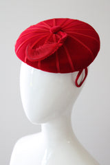 "Ruby Velvet & Plume" Vintage 1950's Ruby Red Velvet & Plume Percher Hat