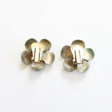 "Enamel Florals" Vintage 1940's Enamel Flower & Rhinestone Clip on Earrings