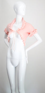 "Scalloped Dior" Vintage 1970's Christian Dior Pink Knitted Bed Jacket UK 8-10 US 4-6