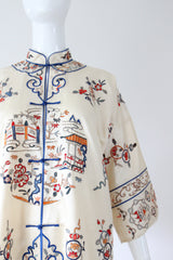"Silk Pagodas" Vintage 1940's Cream Silk Embroidered Coat UK 8-14 US 4-10