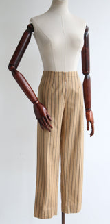 "Tan Pinstripe" Vintage 1960's Tan Coloured Pinstripe Trousers UK 10-12 US 6-8