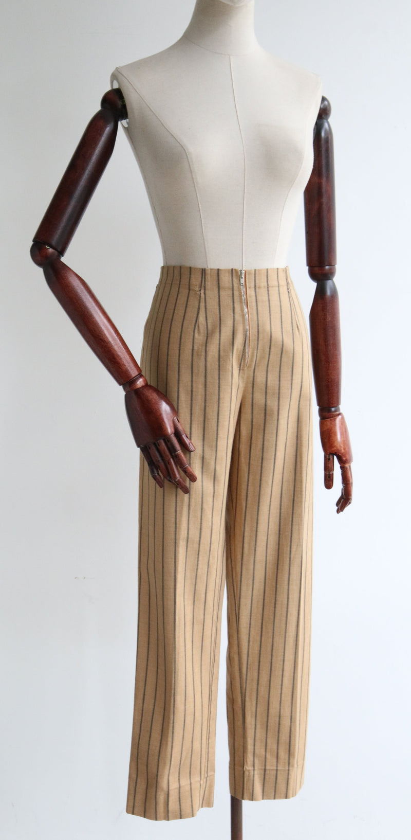 "Tan Pinstripe" Vintage 1960's Tan Coloured Pinstripe Trousers UK 10-12 US 6-8