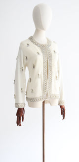 "Iridescent Sequins & Pearls" Vintage 1960's Embellished Cardigan UK 14 US 10