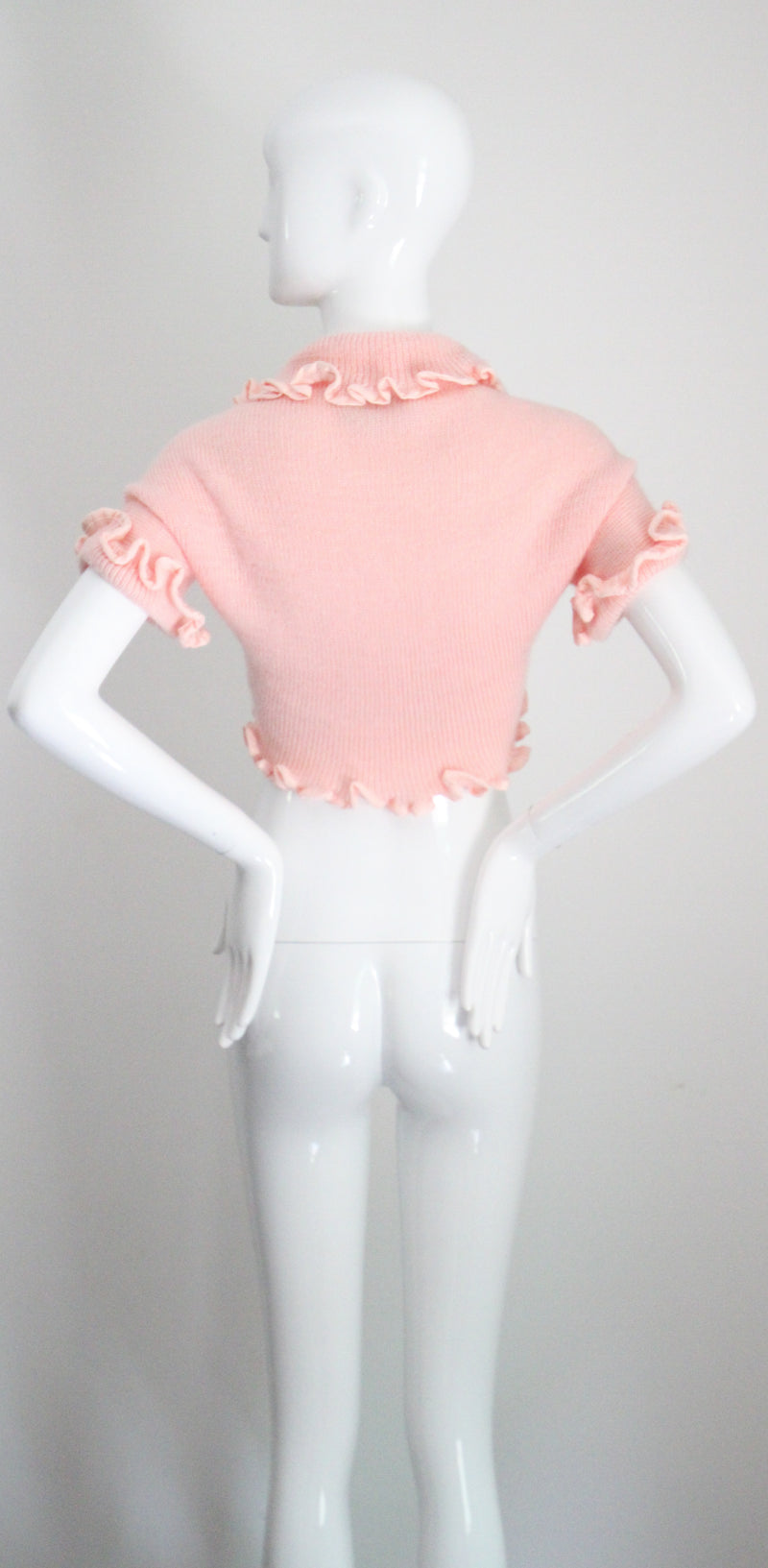 "Scalloped Dior" Vintage 1970's Christian Dior Pink Knitted Bed Jacket UK 8-10 US 4-6