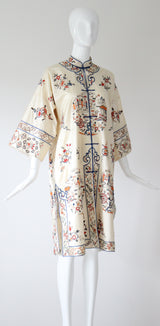 "Silk Pagodas" Vintage 1940's Cream Silk Embroidered Coat UK 8-14 US 4-10