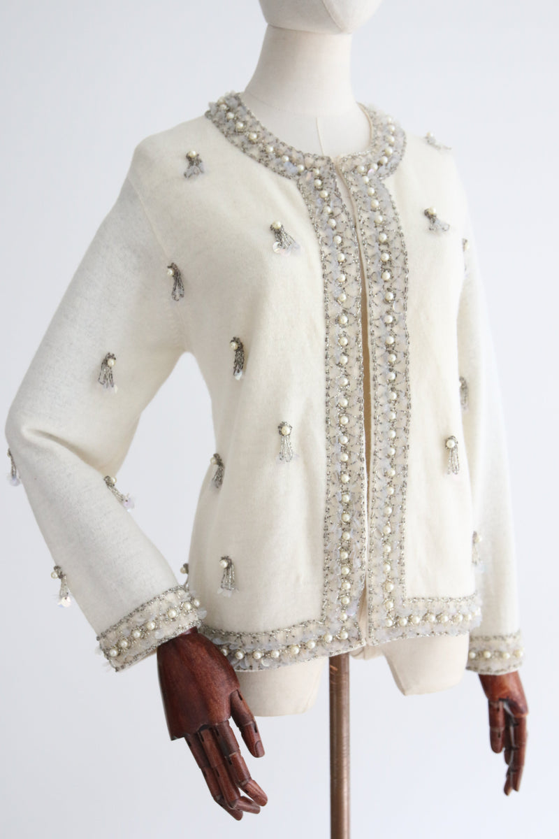 "Iridescent Sequins & Pearls" Vintage 1960's Embellished Cardigan UK 14 US 10