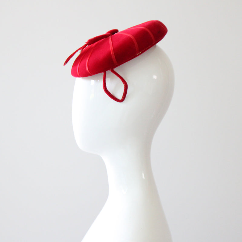 "Ruby Velvet & Plume" Vintage 1950's Ruby Red Velvet & Plume Percher Hat