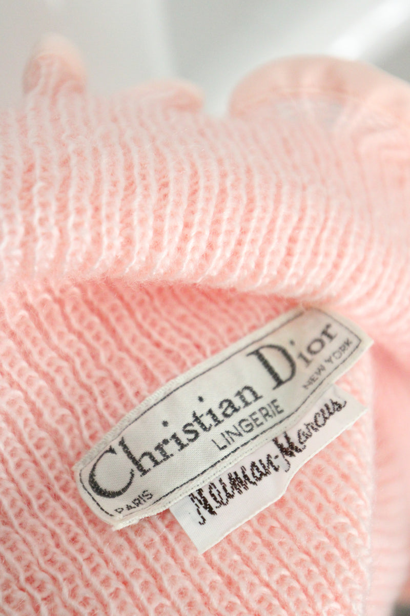 "Scalloped Dior" Vintage 1970's Christian Dior Pink Knitted Bed Jacket UK 8-10 US 4-6
