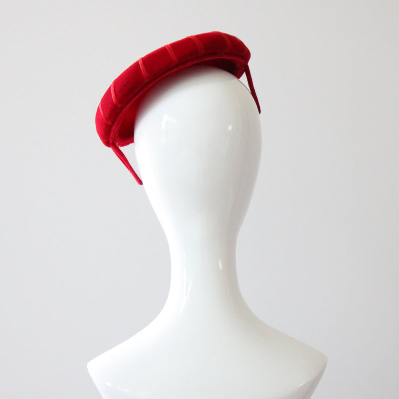 "Ruby Velvet & Plume" Vintage 1950's Ruby Red Velvet & Plume Percher Hat