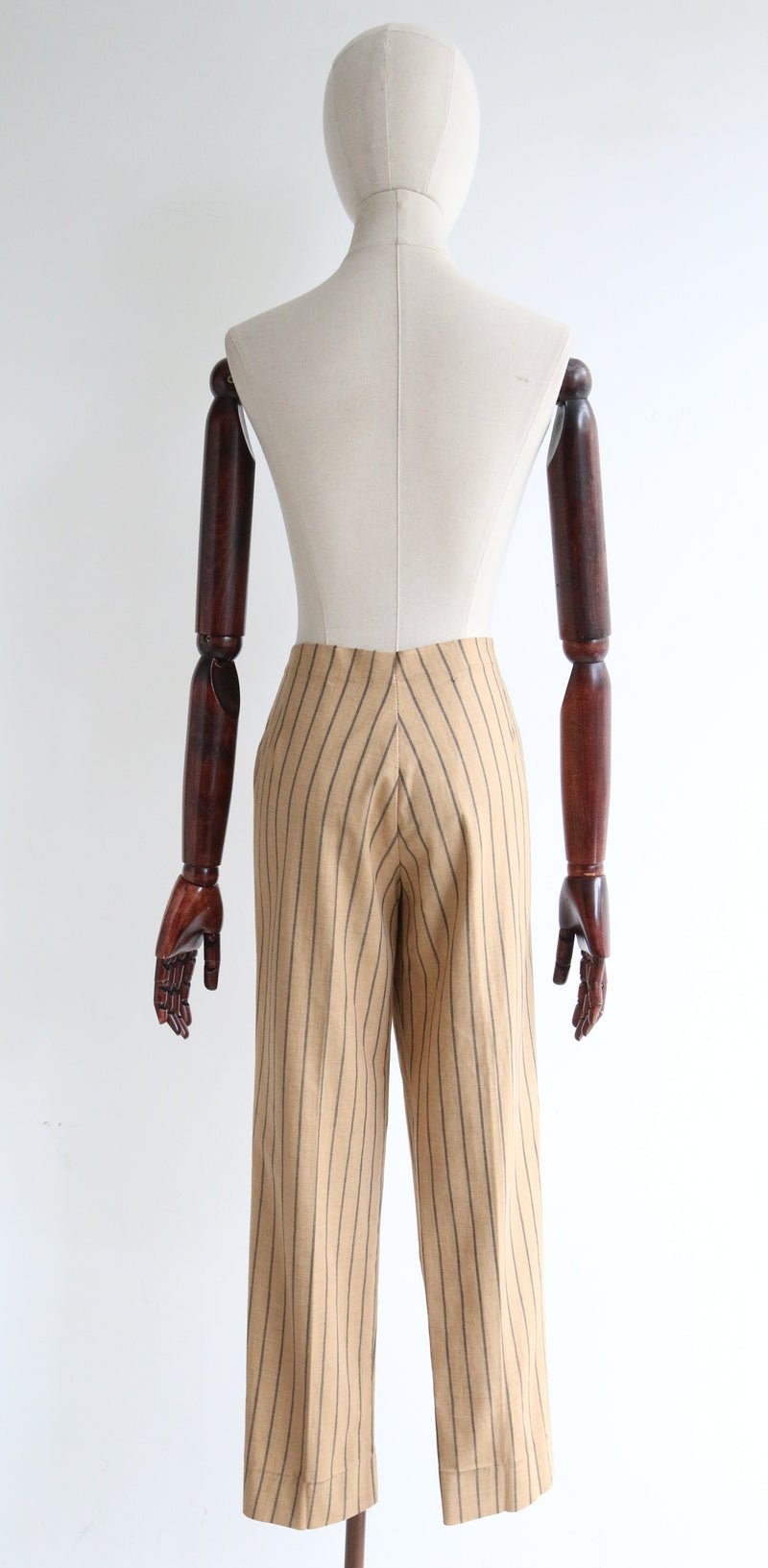 "Tan Pinstripe" Vintage 1960's Tan Coloured Pinstripe Trousers UK 10-12 US 6-8