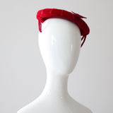 "Ruby Velvet & Plume" Vintage 1950's Ruby Red Velvet & Plume Percher Hat