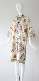"Silk Pagodas" Vintage 1940's Cream Silk Embroidered Coat UK 8-14 US 4-10