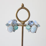 "Confetti Cabochon" Vintage 1950's Palette of Blue Cabochons & Rhinestone Clip on Earrings