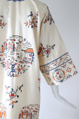 "Silk Pagodas" Vintage 1940's Cream Silk Embroidered Coat UK 8-14 US 4-10