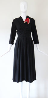 "Asymmetrical Collar" Vintage 1940's Asymmetrical Soutache Collar Dress UK 8 US 4