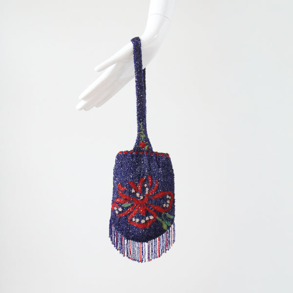 "Red Blooms & Beads" Vintage 1920's Beaded Floral Handbag
