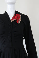 "Asymmetrical Collar" Vintage 1940's Asymmetrical Soutache Collar Dress UK 8 US 4