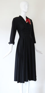 "Asymmetrical Collar" Vintage 1940's Asymmetrical Soutache Collar Dress UK 8 US 4