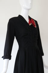 "Asymmetrical Collar" Vintage 1940's Asymmetrical Soutache Collar Dress UK 8 US 4