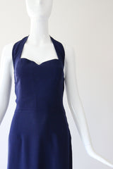"French Navy" Vintage 1940's Navy Blue Cotton Halter Neck Dress UK 8-10 US 4-6