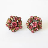 "Rose Rhinestones" Vintage 1930's Rose Rhinestone Screw Back Earrings