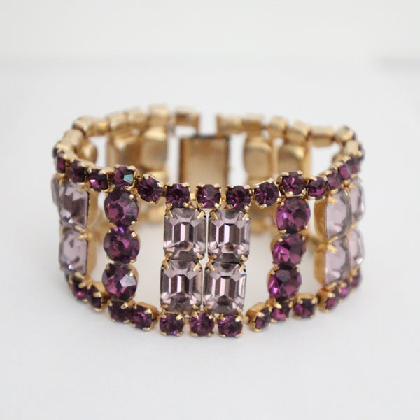 "Lilac & Amethyst" Vintage 1950's Purple Rhinestone Cuff Bracelet