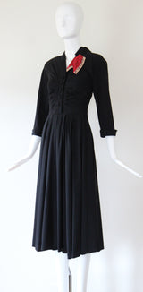 "Asymmetrical Collar" Vintage 1940's Asymmetrical Soutache Collar Dress UK 8 US 4