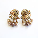 "Champagne Pearls & Rhinestones" Vintage 1950's Champagne Pearl & Rhinestone Clip on Earrings