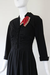 "Asymmetrical Collar" Vintage 1940's Asymmetrical Soutache Collar Dress UK 8 US 4