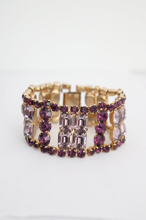 "Lilac & Amethyst" Vintage 1950's Purple Rhinestone Cuff Bracelet