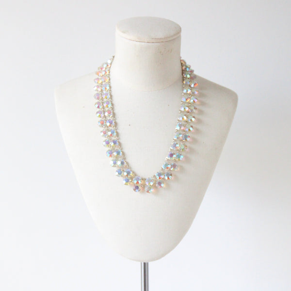 "Iridescent Rhinestone Strands" Vintage 1950's Double Strand Iridescent Rhinestone Necklace