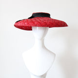 "En Rouge" Vintage 1940's Wide Brim Red & Black Raffia Saucer Hat