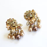 "Champagne Pearls & Rhinestones" Vintage 1950's Champagne Pearl & Rhinestone Clip on Earrings