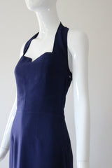 "French Navy" Vintage 1940's Navy Blue Cotton Halter Neck Dress UK 8-10 US 4-6
