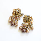 "Champagne Pearls & Rhinestones" Vintage 1950's Champagne Pearl & Rhinestone Clip on Earrings