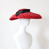 "En Rouge" Vintage 1940's Wide Brim Red & Black Raffia Saucer Hat